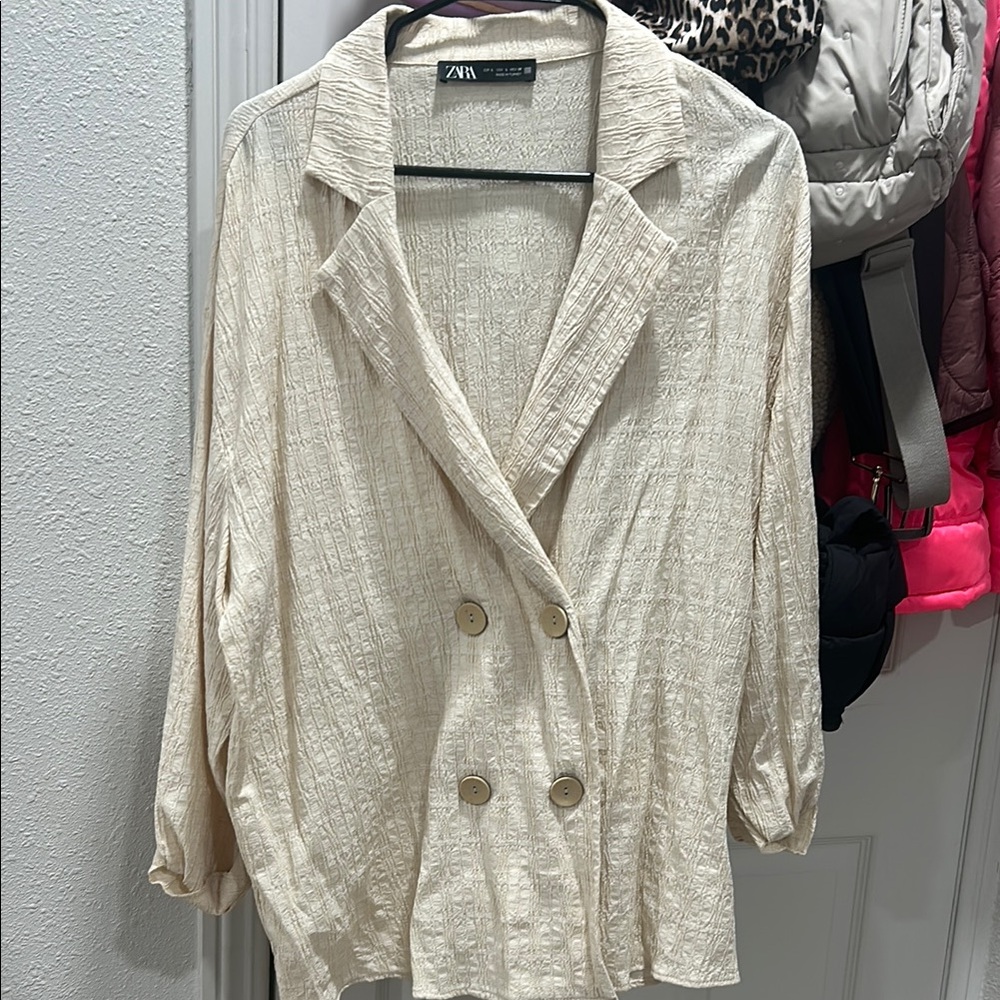 Zara Cream Double-Breasted Blazer